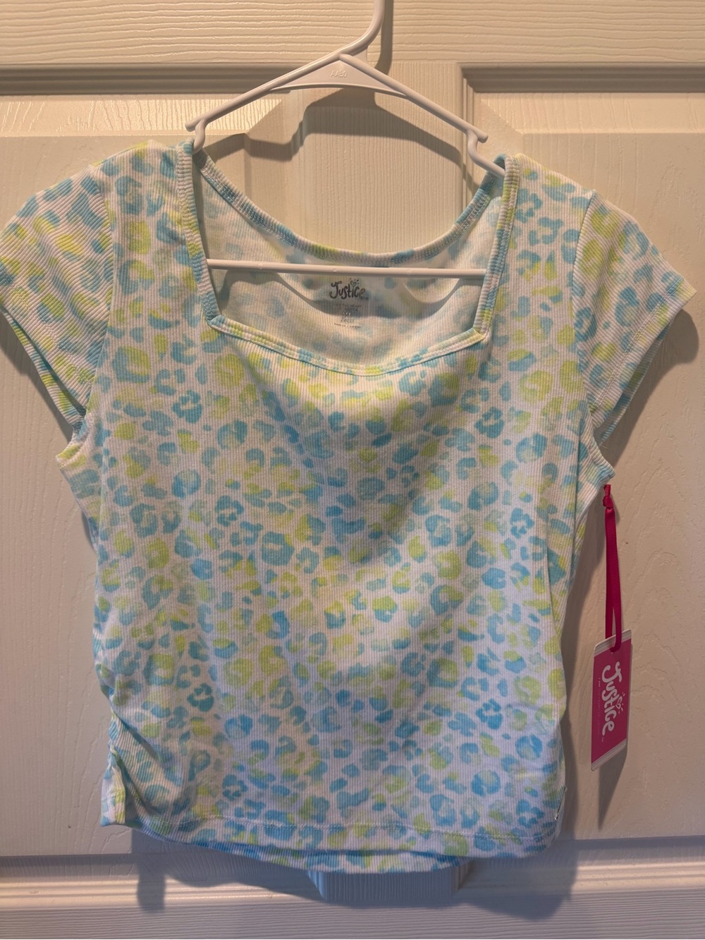 Justice Blue & Green Leopard Print Ribbed Tee